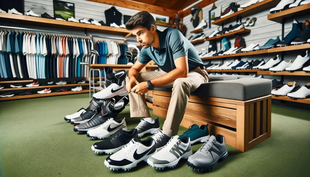 golf player choosing shoes for plantar fasciitis
