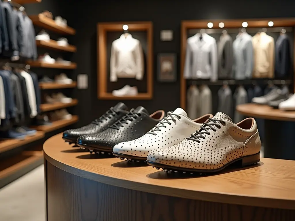 spiked golf shoes in a golf store